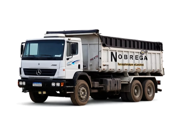 Caminhão caçamba basculante branco da frota Nobregaa Terraplanagem