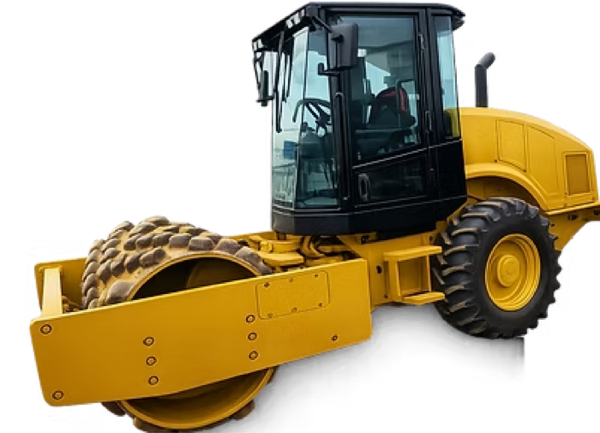 Rolo compactador vibratório amarelo com cilindro pé de carneiro