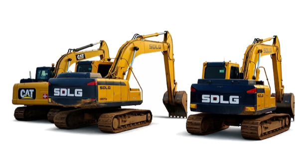 Três escavadeiras Caterpillar e SDLG da frota
